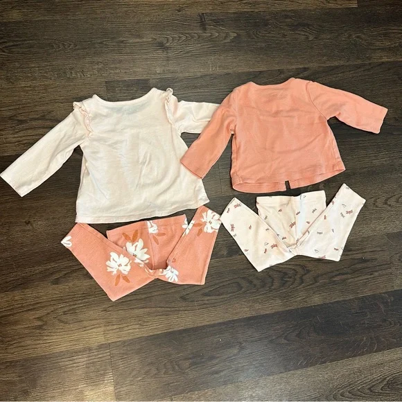 NWOT Carter’s Long Sleeve Legging Outfit Set Baby Girl 9 Months Peach & Cream - Picture 2 of 6